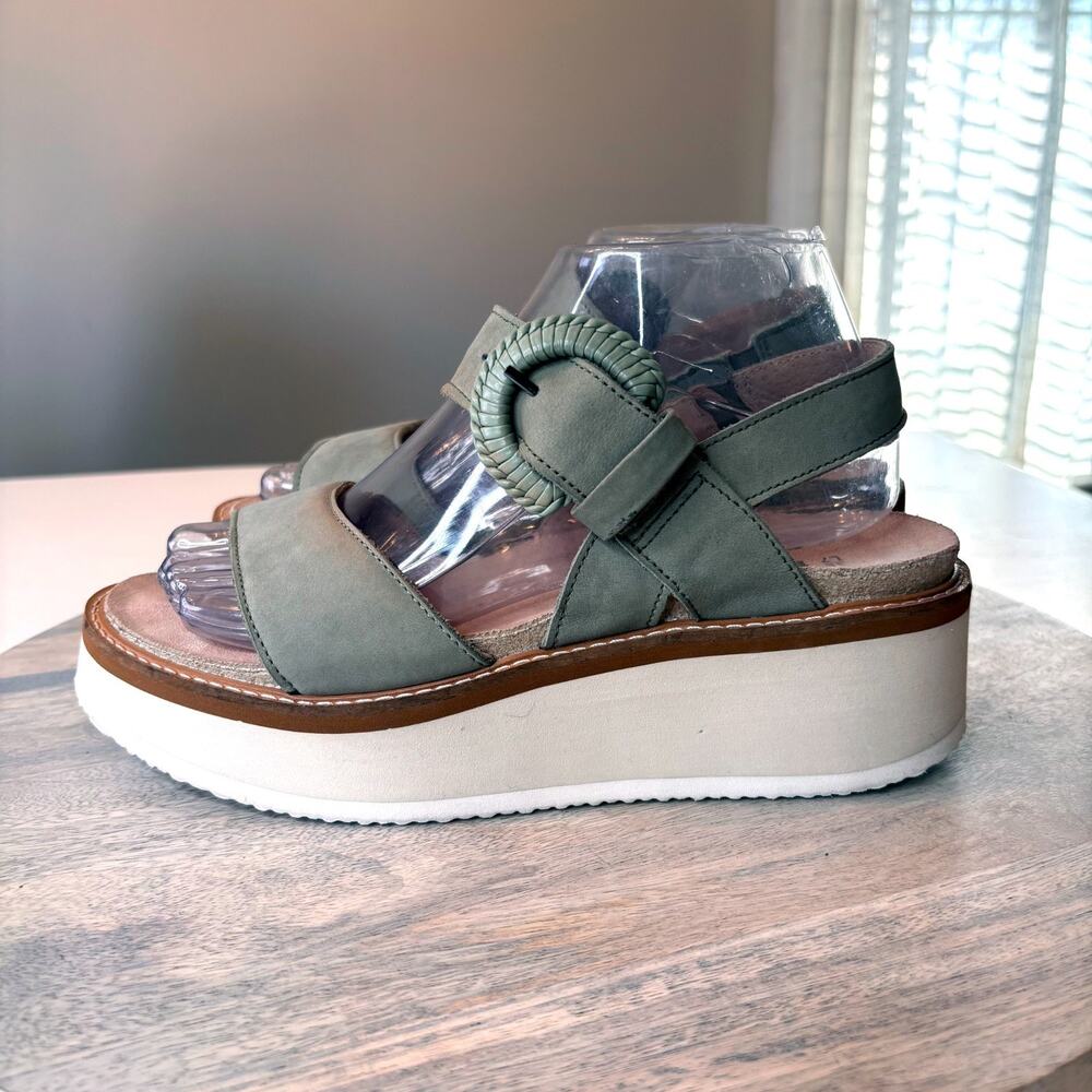 Naot Platform Wedge Sandals Green Nubuck Leather Slingback Women's Size 7 EU 38 - Picture 2 of 12